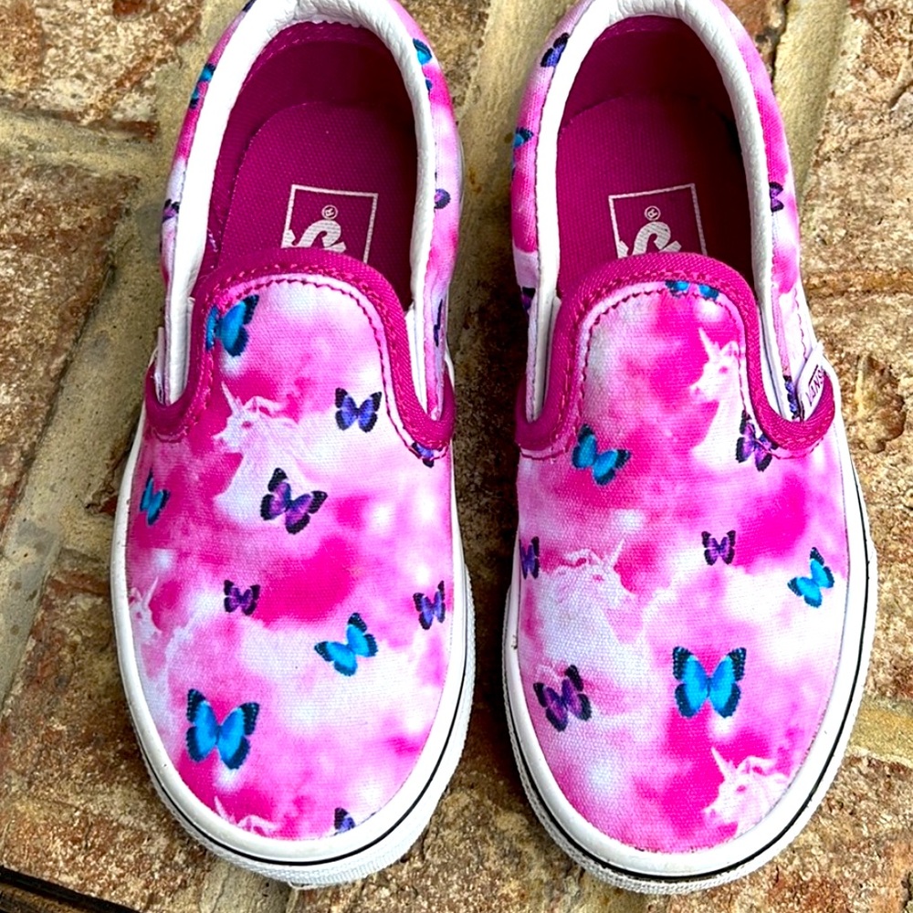 Little girls Size 8.5 slip on butterfly vans